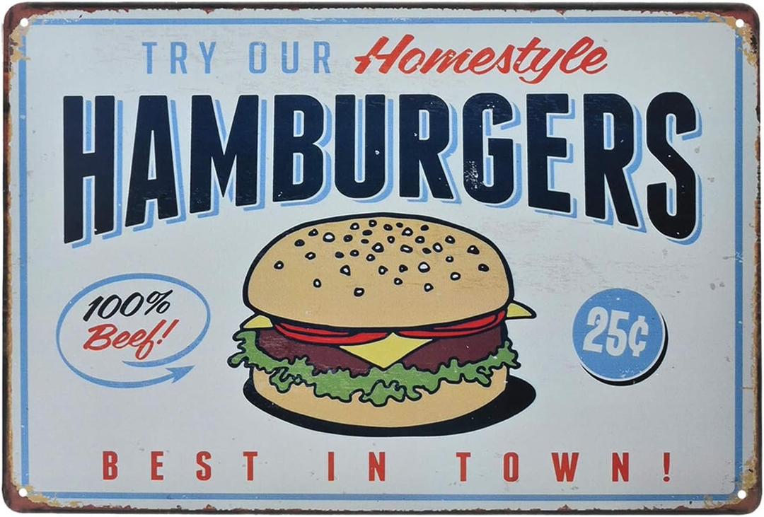 Vintage Metal Sign - Hamburger Fast Food Shop Tin Sign Wall Decor prints