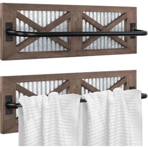 Autumn Alley Farmhouse Rustic Towel Rack Holder - Wood Towel Rack - Farmhouse Towel Holder for Rustic Bathroom and Farmhouse Kitchen Style Dcor - 18" Wall Mounted, Set of 2, Rustic Brown
