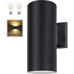 Outdoor Wall Light, Exterior Lighting - ETL Listed, 2 Light Bulbs Included, Aluminum Waterproof Wall Mount Cylinder Design - Up Down Light Fixture for Porch, Backyard and Patio