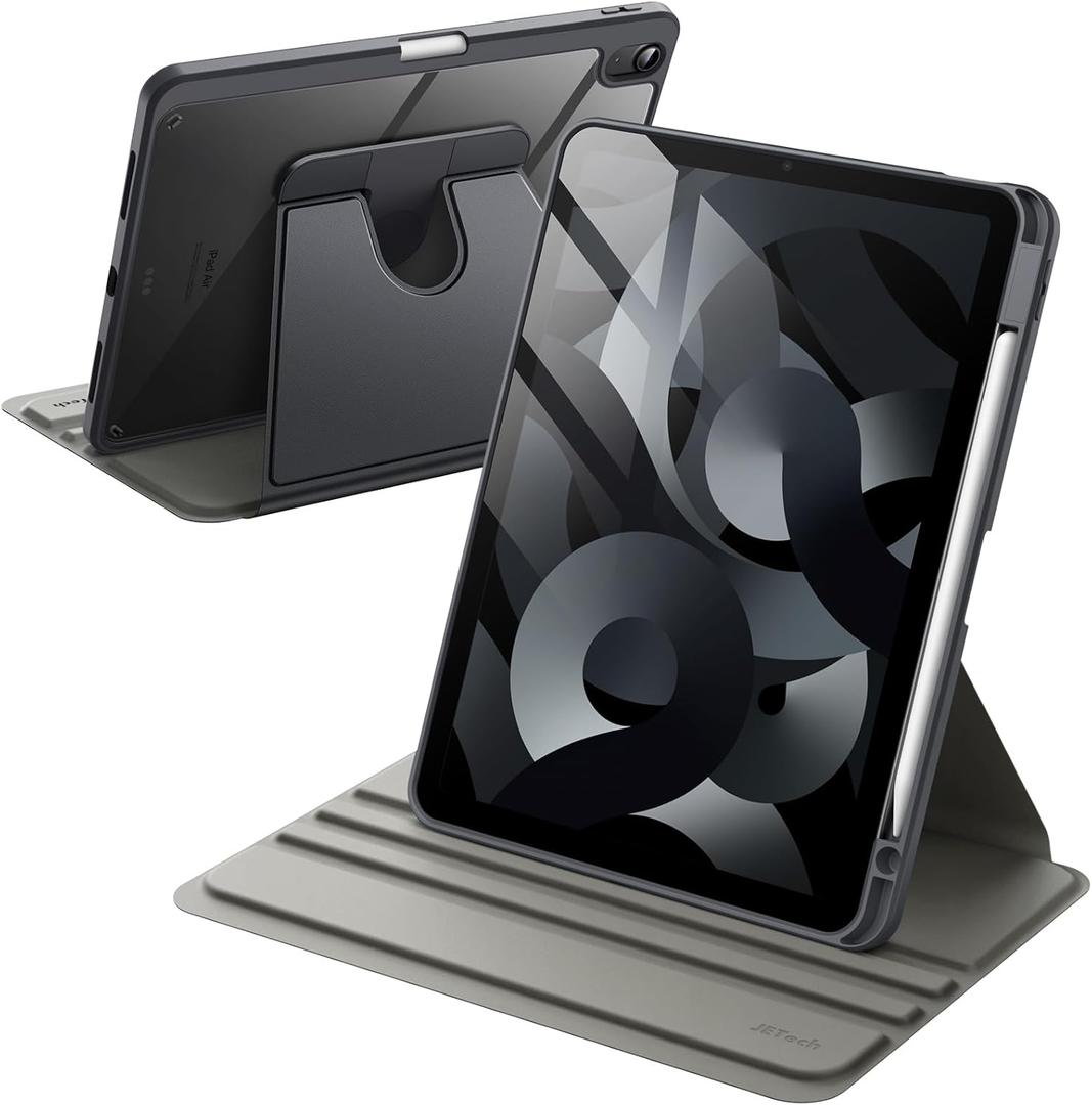 JETech Rotating Case ONLY for iPad Air 11-Inch M4/M3/M2 (2026/2025/2024), iPad Air 5/4 (2022/2020 5th/4th Generation 10.9-Inch), 360 Degree Rotation Protective Stand Cover Clear Back (Space Gray)