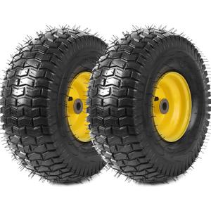 AR-PRO (2 Pack) Exact Replacement 15" x 6.00-6 Front Tire and Wheel Assemblies Compatible with John Deere Riding Mowers Tractor and More - 3" Offset Hub and 3/4" Bushings, 4Ply Pneumatic (Yellow)