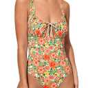 BERLOOK Womens One Piece Swimsuits Floral Push Up Bathing Suit Sexy Tie Slimming Swimsuits for Women Swimwear Orange, L