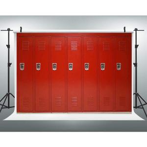 EOA 7(W) x5(H) FT Red Locker Backdrop Sports Gym School Photography Background Basketball Soccer Baseball Hockey - Great for Birthday, Studio, Booth, Party, Events, Portrait Use Photoshoot Props