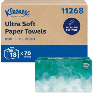 Kleenex Professional Ultra Soft Paper Hand Towels, Bulk (11268), Pop-Up Box, Absorbent, White (18 Boxes of 70 Sheets, 1,260 Sheet Total)