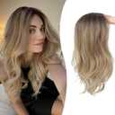 Fine Plus 18" Synthetic Hair Topper for Women, 6.5x6.5 Large Base Covers Gray Roots & Wide Part Adds Volume Natural Soft Body Wavy Texture Wiglet Ombre Ash Brown with Blonde Highlights for Daily Use
