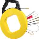 Electrical Fish Tape, 164FT 3.5mm Fish Tape Wire Puller, Fiberglass Fish Tape Cable Puller Kit Electrical Fish Tape PET Wire Pulling Tools- Cable Pulling Aid Including 5 Adapters