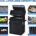 Rolling Cooler with Wheels, 80-Can Leakproof Portable Soft Cooler | Collapsible Insulated Rolling Cooler Bag on Wheels and Handle for Beach Picnic Camping Grocery Shopping, 50 liters