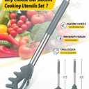 Silicone Pasta Fork and Ladle Spoon Set, Large Non Stick Kitchen Utensils for Cooking,Stirring,Serving Spaghetti, Soup, Sauce (GRAY)