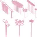 Boao 90 Pieces Class of 2025 Theme Graduation Cake Topper Plastic Cupcake Picks Graduation Cupcake Decorations for Party Supplies and Favors, 3 Styles(Pink)