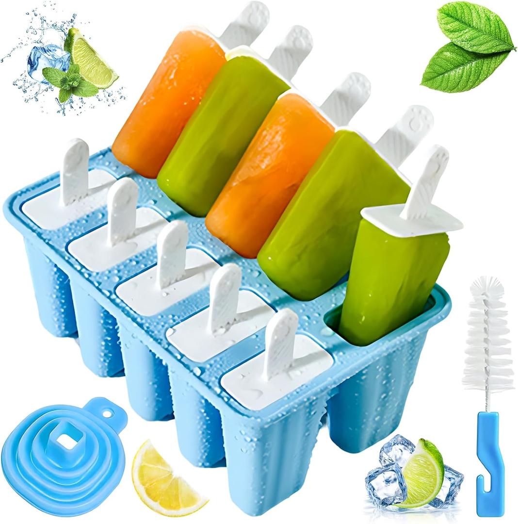 Summer Popsicle Molds, Material Silicone Mold,Non BPA, Reusable Popsicles Molds,10 Reusable Silicone Popsicle Sticks, Easy Use