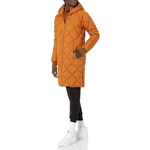 Amazon Essentials Women's Puffer Jacket, Heavyweight Diamond Quilted Knee Length Winter Coat (Large, Tan)