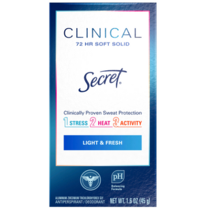 Secret Clinical Strength Antiperspirant Deodorant for Women, Free & Sensitive, 3X Stress Protection, 72hr Sweat & Odor Protection, PH Balancing Minerals, Invisible Solid, Unscented, 1.6 oz (Pack of 1)