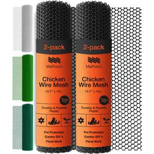 MaPorch Plastic Wire Mesh Fence - Black, 15.71" x 10 ft, 2 Pack - Plastic Chicken Wire Fencing for Dogs, Rabbits & Poultry - Chicken Netting Barrier - Balcony Netting for Pets - Balcony Cat Barrier