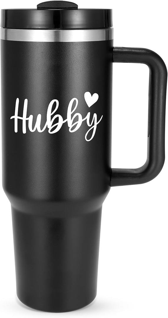 Wifey & Hubby Tumblers Set for Couples, Bride & Groom Stainless Steel Insulated Tumbler with Straw & Handle, 40 oz Travel Mug Tumbler for Engagement Wedding Gifts, Cups for Bridal Shower Anniversary