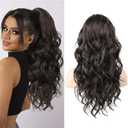 SEIKEA Ponytail Extension, 20" Lightweight Fluffy Drawstring Ponytail, Long Wavy Curly, Multi-layered Clip in Hair Extension, Natural Soft Synthetic Hairpiece, Black Brown