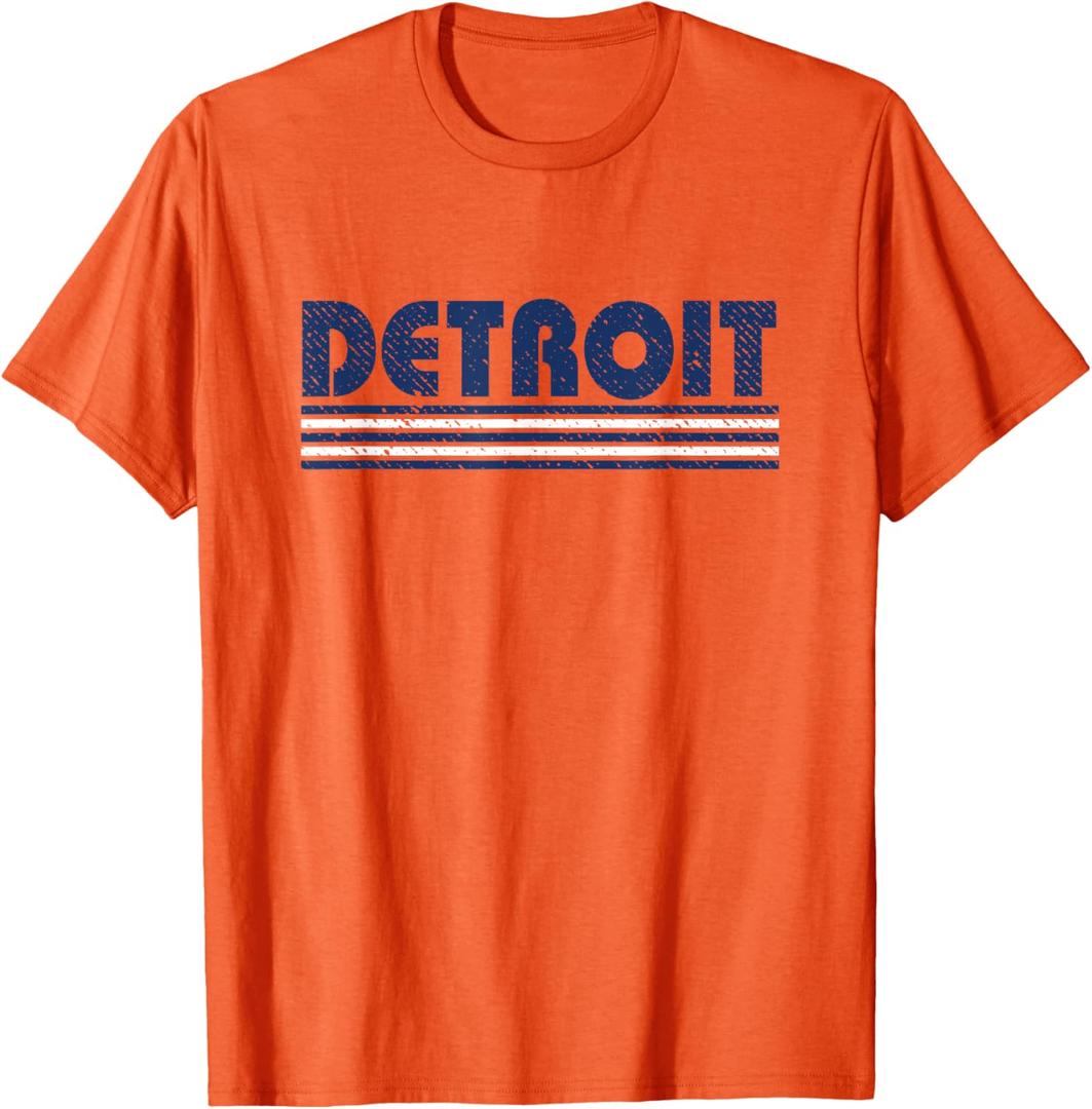 Detroit Vintage 80s Retro Style Orange T-Shirt (Small)