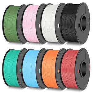TECBEARS High Speed PLA 3D Printer Filament Bundle, Matte PLA Filament 1.75mm for High Speed 50-600mm/ s, 8 Pack, 250g Spool, Black+White+Blue+Orange+Pink+Red+Green+Olive Green