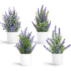 Lavender Flowers Artificial 4 Pack Small Fake Plant Potted 9.45" Lavender Flowers for Bathroom Kitchen Bedroom Farmhouse Shelves Desk Office Decor(4pcs)