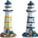 4PCS Mini Lighthouse Decor, Handcrafted Resin Miniature Lighthouse Model, Mediterranean Style Ornament, Ocean Tabletop Light House Decorations for Home