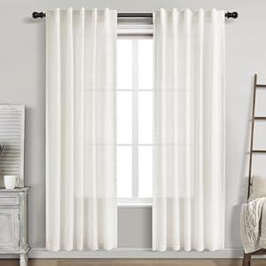 Nanspring Beige White Linen Curtains 80 Inch Length for Doorway Back Tab and Rod Pocket Semi Sheer Light Filtering Curtains Coastal Room Decor for Living Room Bedroom 40 x 80 Inch, 2 Panels