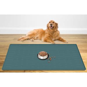 48" x 32" Largest Pet Food Mat, XXXL Silicone Dog Mats for Food and Water, Nonslip Pet Feeding Mats for Floors, Dog Cat Bowl Mat with Raised Edges, Dark Green