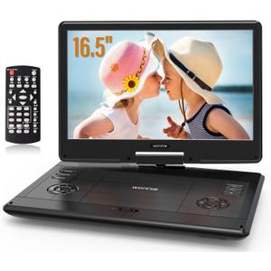 WONNIE 16.5" Portable DVD Player with 14.1" Large HD Swivel Screen, 6 Hours Rechargeable Battery, DVD Player Portable Support MP4, MKV Video & USB/SD Card/Sync TV, High Volume Speaker, All Regions