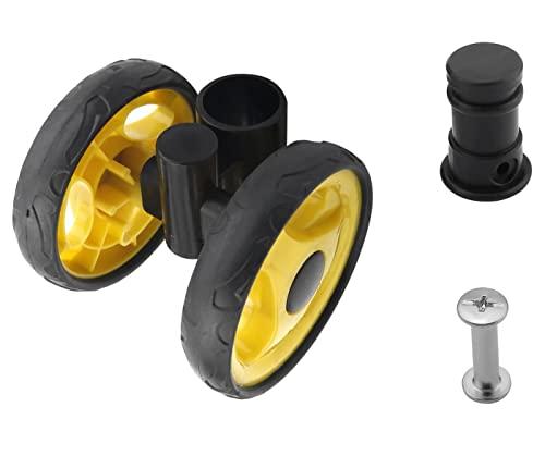 MroMax 1Pc 3.6 Inch Stroller Wheel Set, 92mm x 18mm Swivel Wheel, for 19mm Circular Pipes, Plastic Swivel Wheel Replacement for Stroller and Pet Stroller Black&Yellow
