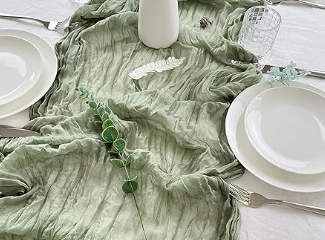 1 Pack Sage Green Cheesecloth Table Runner 20 x 120 inch Gauze Table Runners 10 FT Long,Semi Sheer Boho Cheese Cloth Fabric Table Runner Bulk for Wedding,Party,Baby Shower,Bridal Shower Decoration