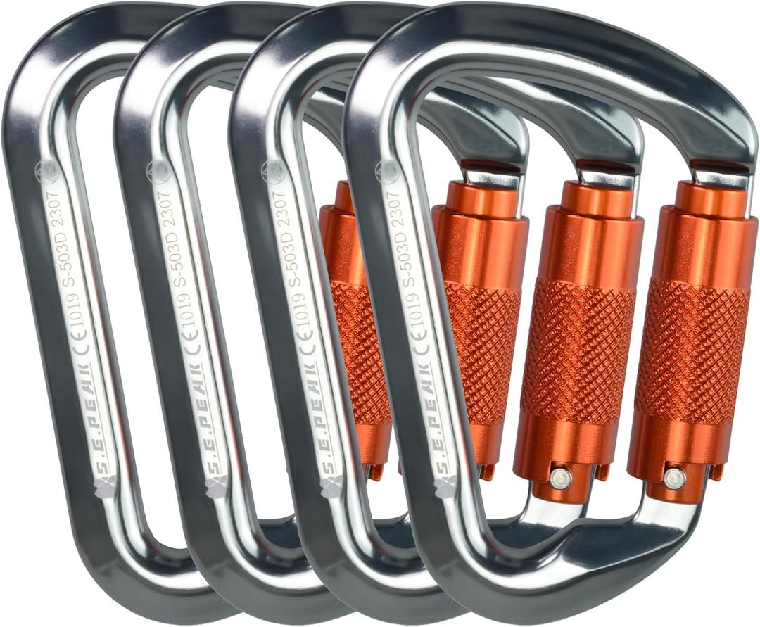 SEPEAK UIAA 30kN Climbing Carabiner Clips, Professional Heavy Duty Twist Locking Carabiners for Climbing,Mountaineering, Rappelling, Camping, Hiking, Swings, Large D Ring Hooks