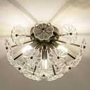 Semi Flush Mount Ceiling Light, Black Metal Flower Ceiling Light Fixtures, 3-Light Farmhouse Close to Ceiling Lamp Fixture for Bedroom Closet Kitchen Living Room Hallway(Dia 13.8")