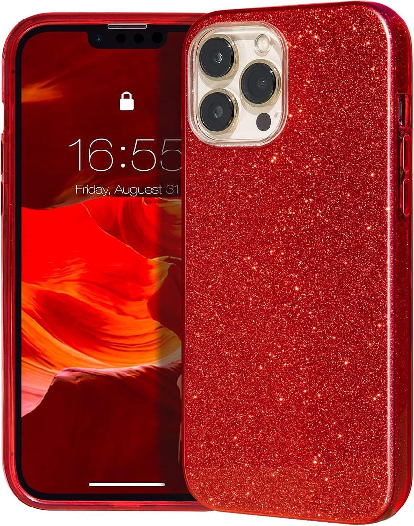 MATEPROX Compatible with iPhone 13 Pro Max Case Bling Sparkle Cute Girls Women Protective Christmas Cases Cover for iPhone 13 Pro Max 6.7" 2021(Red)