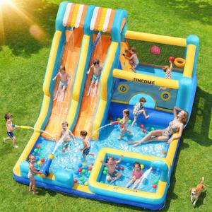 FINCOME Bounce House Inflatable Water Slide
10-in-1 Double Water Slide Bounce House with 750W Blower, Inflatable Bounce House with 2 Slide, Jumping for Indoor Outdoor