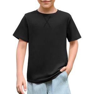 Haloumoning Boys T Shirts Kids Summer Crewneck Short Sleeve Tshirts Fashion Casual Tees 5-6 Years (Black)