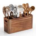 ZUJJAFY Utensil Holder, Extra Large Kitchen Utensil Holder for Counter with 4 Compartments, Wooden Kitchen Utensils Organizer for Countertop Cooking Spatula Storage, Acacia Wood