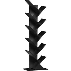 SHEEPAM 10 Tier Tree Book Shelf, Floor Standing Wood Bookshelf for Narrow Space, Storage Organizer Bookshelves for Books/CDs/Magazine, Bookcase with Shelves for Home Office, Living Room - Black