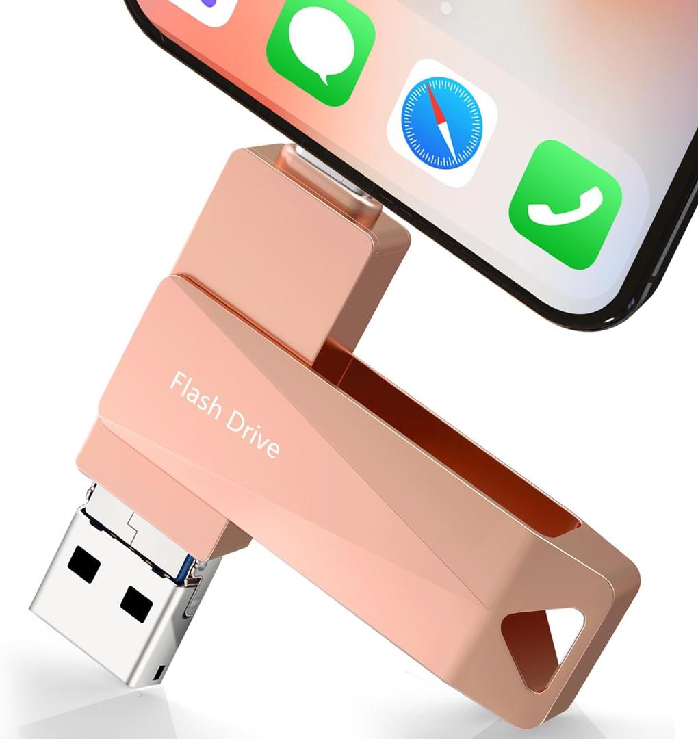 512GB Photo Stick for Phone, Qainerly USB Flash Drive for Phone All Models, 4-in-1 Design Transfer Storage, iPad/PC/Android (Pink)