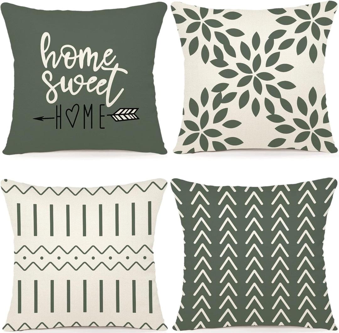 YCOLL Pillow Covers 18x18 Set of 4, Modern Sofa Throw Pillow Cover, Decorative Outdoor Linen Fabric Pillow Case for Couch Bed Car, Aqua Green