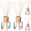 Roshtia 4 Set Reed Diffuser Bottle Empty Refillable Fragrance Glass Diffuser Bottles with Wooden Caps Rattan Sticks 50ml 1.7 oz Glass Jars for DIY Fragrance