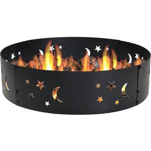 Sunnydaze 36-Inch Outdoor Fire Pit Ring - Heavy-Duty Portable Metal Fire Ring - 360-Degree Moons and Stars Cutout - Big Sky