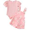 SUNNY PIGGY Baby Girl Clothes Summer Outfit Short Sleeve Overalls Suspender Infant Girls Short Set Shorts Clothing Size 12-18 M
