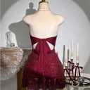 SOLY HUX Women's Sparkly Sequin Strapless Dresses Ruffle Mini Party Dress Cocktail Gowns Pure Burgundy X-Small