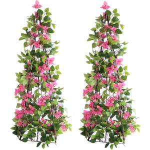 4FT Artificial Bougainvillea Topiary Tree, Iron Framework Design Bougainvillea Plant, Home&Garden Beauty Decor Foldable Design (Set of 2)