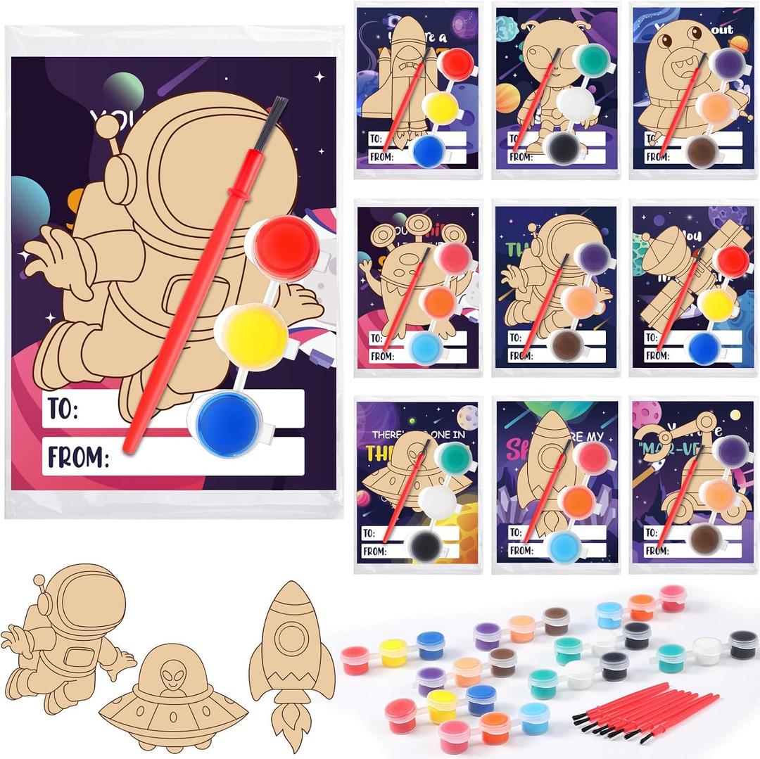 Blosssound 36 Set Outer Space Party Favors Space DIY Wooden Paint Crafts Kit Galaxy Birthday Party Supplies Thank You for Coming Gifts Bulk for Goodie Bags Stuffers Prizes Decor