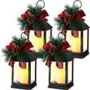 Tioncy 4 Pack Christmas Decorative Candle Lantern Christmas Lights Battery Operated Xmas Vintage Led Hanging Lantern Holiday Centerpieces for Tables Porch Fireplace Indoor Outdoor Decor (Black)