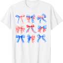 Coquette Bows Red White Blue USA Flag 4th Of July Women Girl T-Shirt
