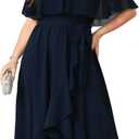 Women Plus Size Long Formal Dress Short Sleeve Chiffon Ruffle V Neck High Low Split Wedding Guest Maxi Dresses, Size: X-Large Plus