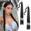 2PCS Braided Ponytail Extension with Hair Tie Fluffy Wrap Around DIY Hairpiece Heat Resistant Synthetic Natural Soft Lightweight Ponytail Extension for Women Weddings Parties and Festivals