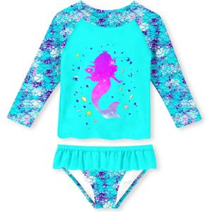 UNIFACO Toddler Girls Swimsuit Rashguard Set Summer Beach Breathable Tankini with UPF 50+ Sun Protection 2-8T (Mermaid Shell)