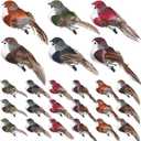Colingmill 24 Pcs Fake Birds 3.9 Inch Foam Feather Artificial Birds Decorative Realistic Ornaments for Christmas Tree Decoration Wreaths Craft Seasonal Displays (Sparrow,Multicolor)