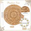 50 Pcs Cattail Round Woven Placemats Set, Cattail Placemats with Pearl Napkin Rings Boho Farmhouse Rustic Woven Chargers Natural Mat Bulk for Wedding Party, Dinner Table (13 Inch)